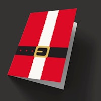 a santa claus card with a belt on it