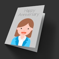 a happy anniversary card with an image of a woman