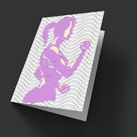 a purple card with a silhouette of a woman