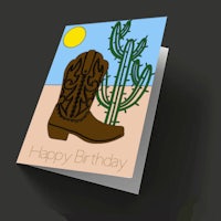 a birthday card with a cowboy boot and cactus