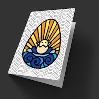 a greeting card with an image of a chick in an egg