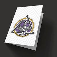 a card with a purple triangle on it