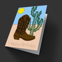 a birthday card with a cowboy boot and cactus