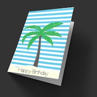 a happy birthday card with a palm tree on it