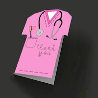 a pink thank you card with a stethoscope on it