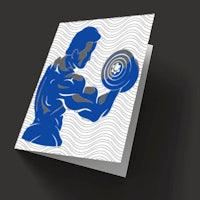 a greeting card with a man lifting a barbell