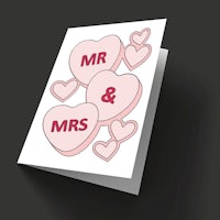 a mr and mrs card with candy hearts on it
