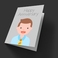 a happy anniversary card with an image of a man wearing a tie